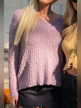 Lavender V-Neck Knit Sweater
